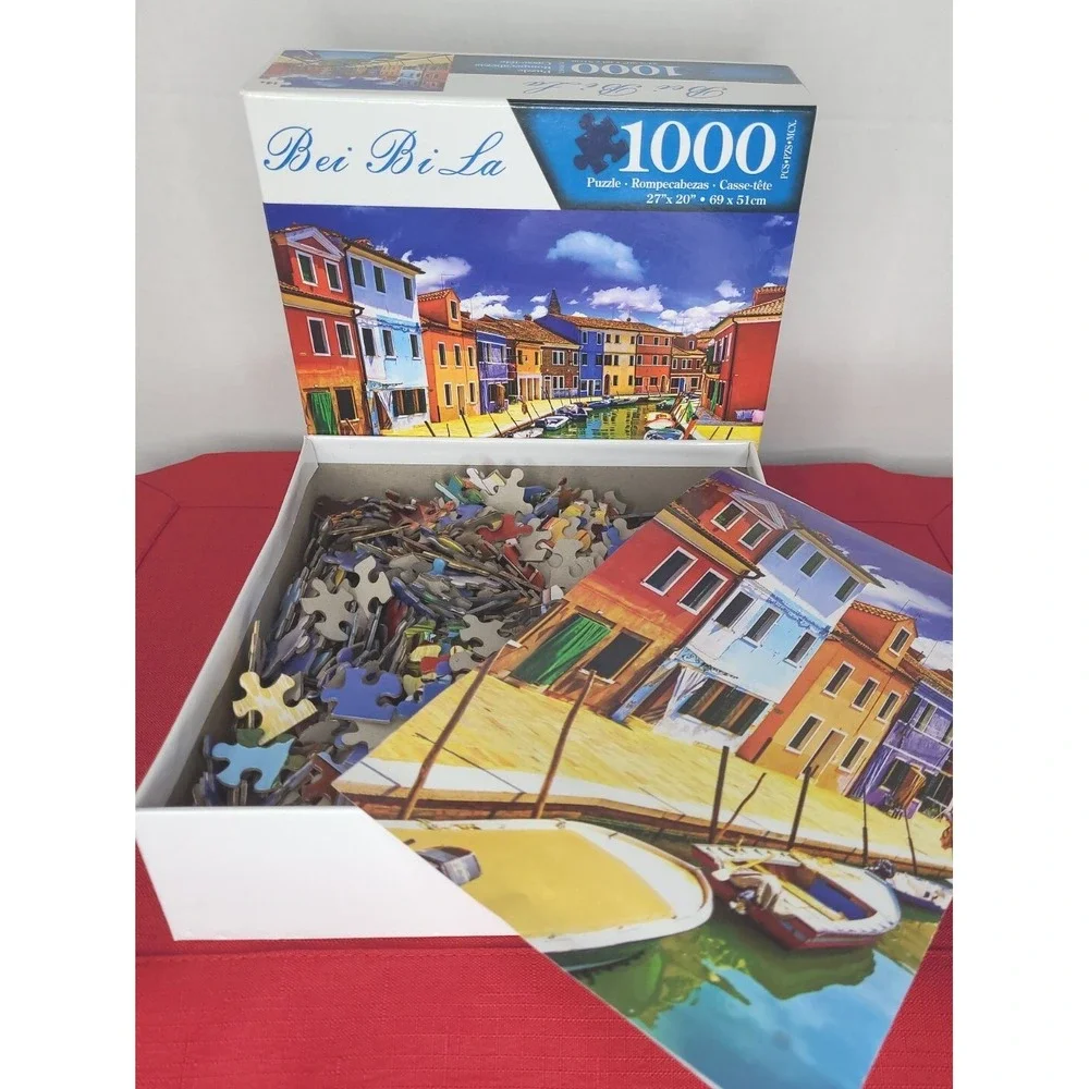 Bei Bi La_WHARF TOWN Victorian Houses Boats in Canal 1000pc Jigsaw‎ Puzzle